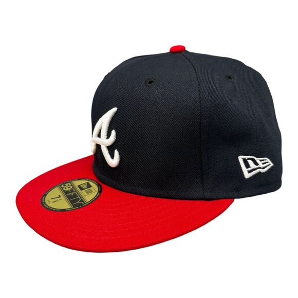 New‎ Era 59Fifty Atlanta Braves Navy Fitted Hat Men's Sz 7-1/8 - Picture 2 of 8
